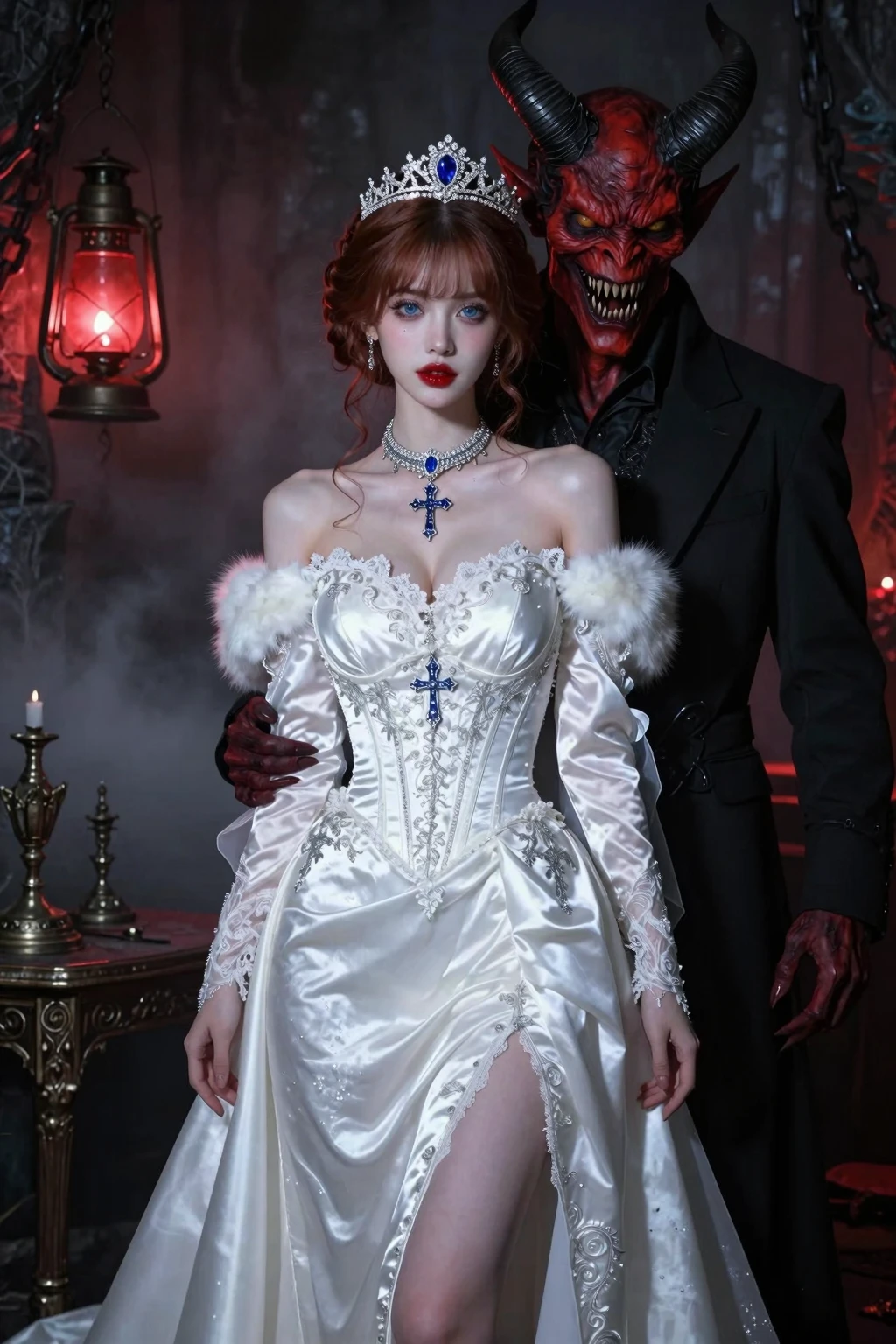 Innocent Bride with Menacing Red Demon Gothic Horror Fantasy Series