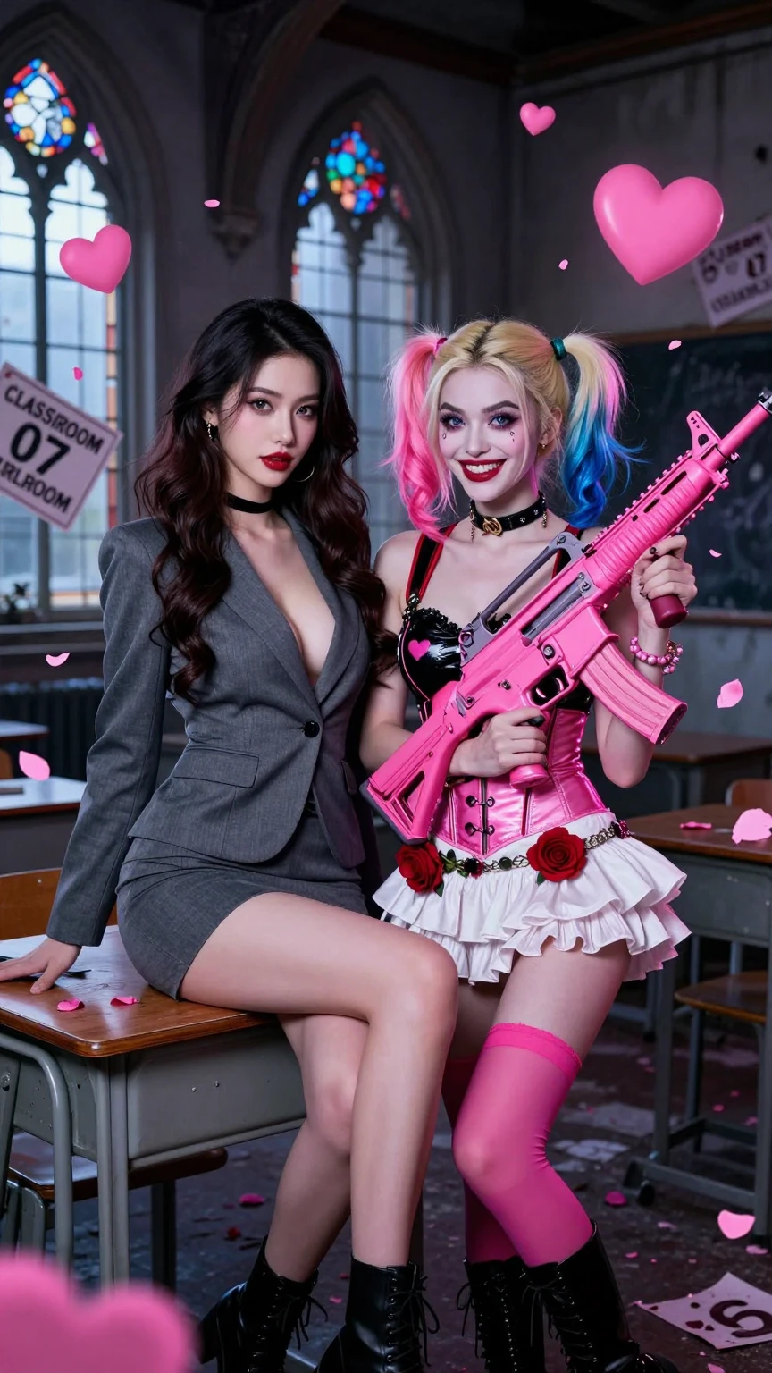 Harley Quinn and Brunette in Classroom Duo