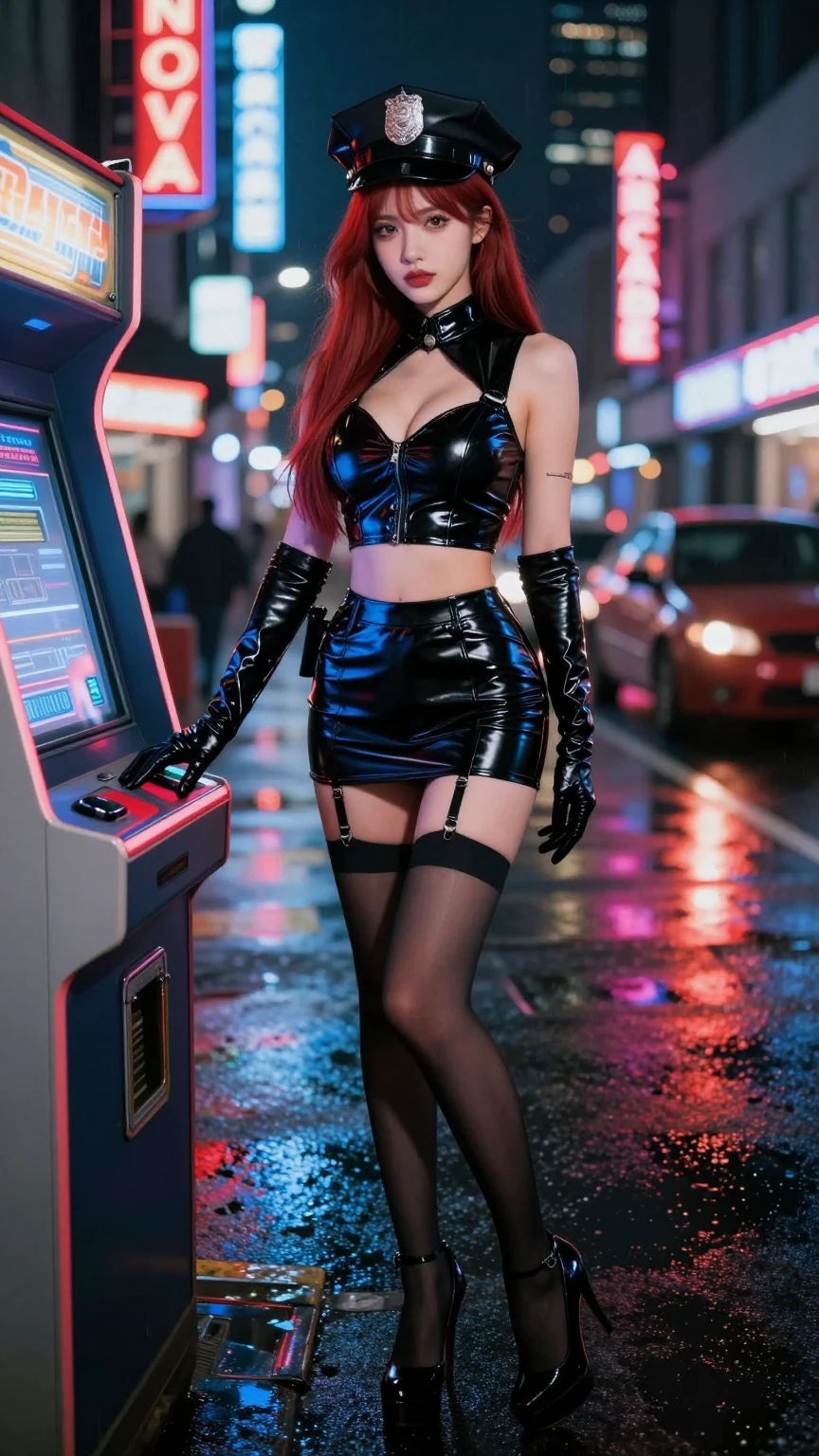 Neon Police Girl Arcade Night