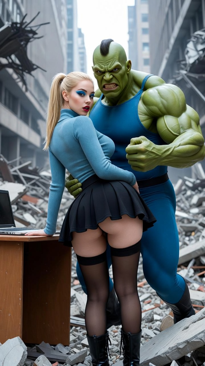 Blonde Survivor and Green Titan Urban Chaos Scene