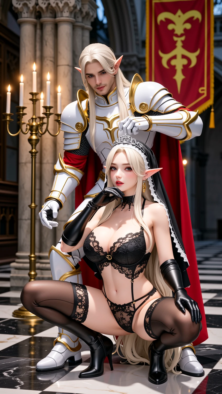 Nun in Lace with Knight in Cathedral