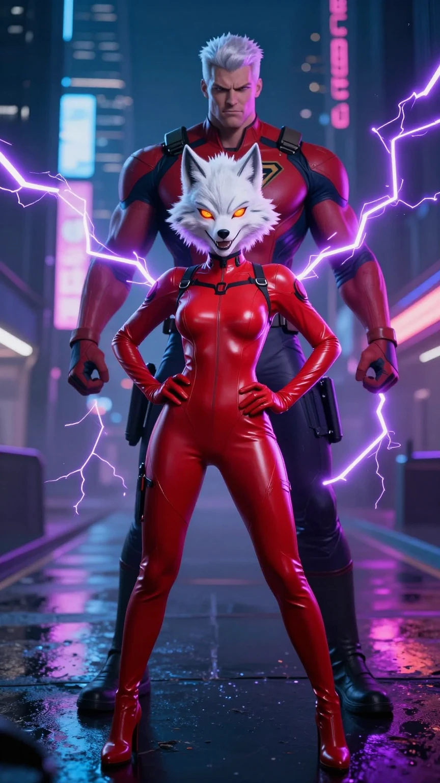 Cyberpunk Wolf Femme and Electric Superhuman Alliance
