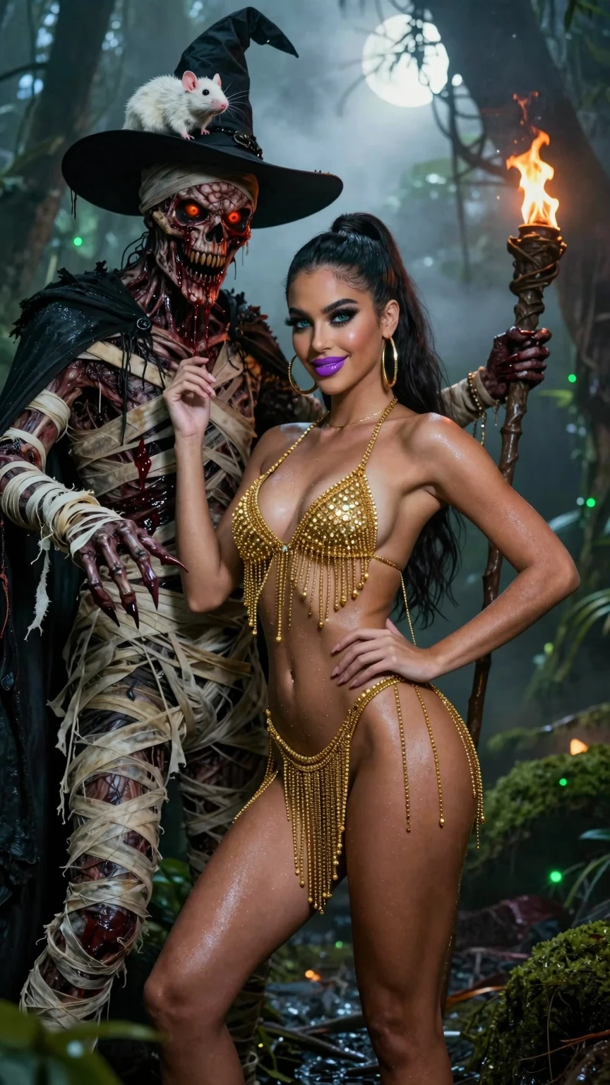 Golden Chain Temptress Beside Undead Voodoo Sorcerer