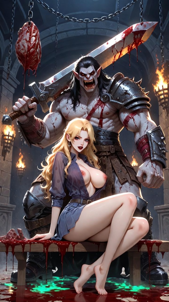 Barefoot Blonde Seductress and Savage Orc Warlord