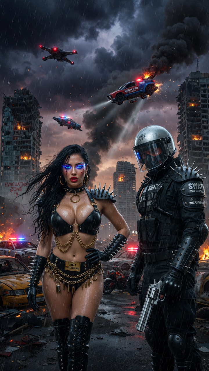 Spiked Leather Babe in Ruined City