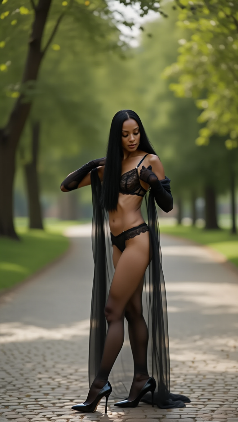 Sheer Black Lingerie Fashion Editorial in Urban Park