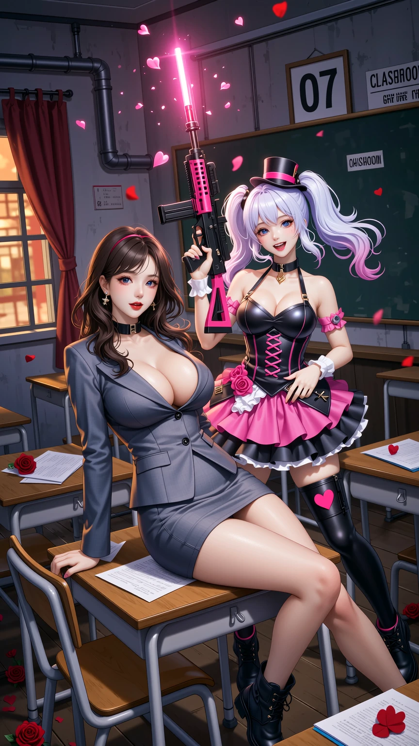 Seductive Businesswoman Posing with Harley Quinn