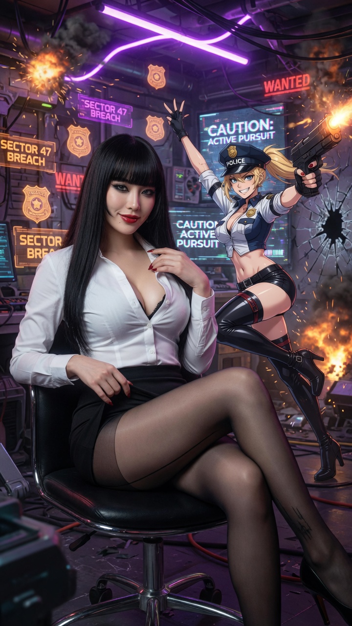 Seductive Secretary in Neon Cyberpunk