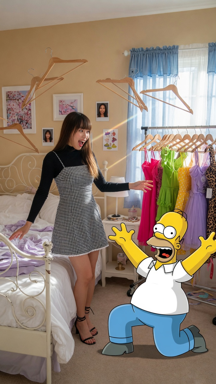 Excited Asian Girl Meets Homer Simpson