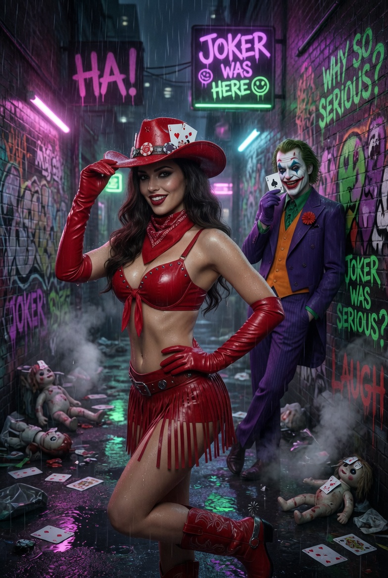 Cowgirl in Red Leather Meets Joker Alley