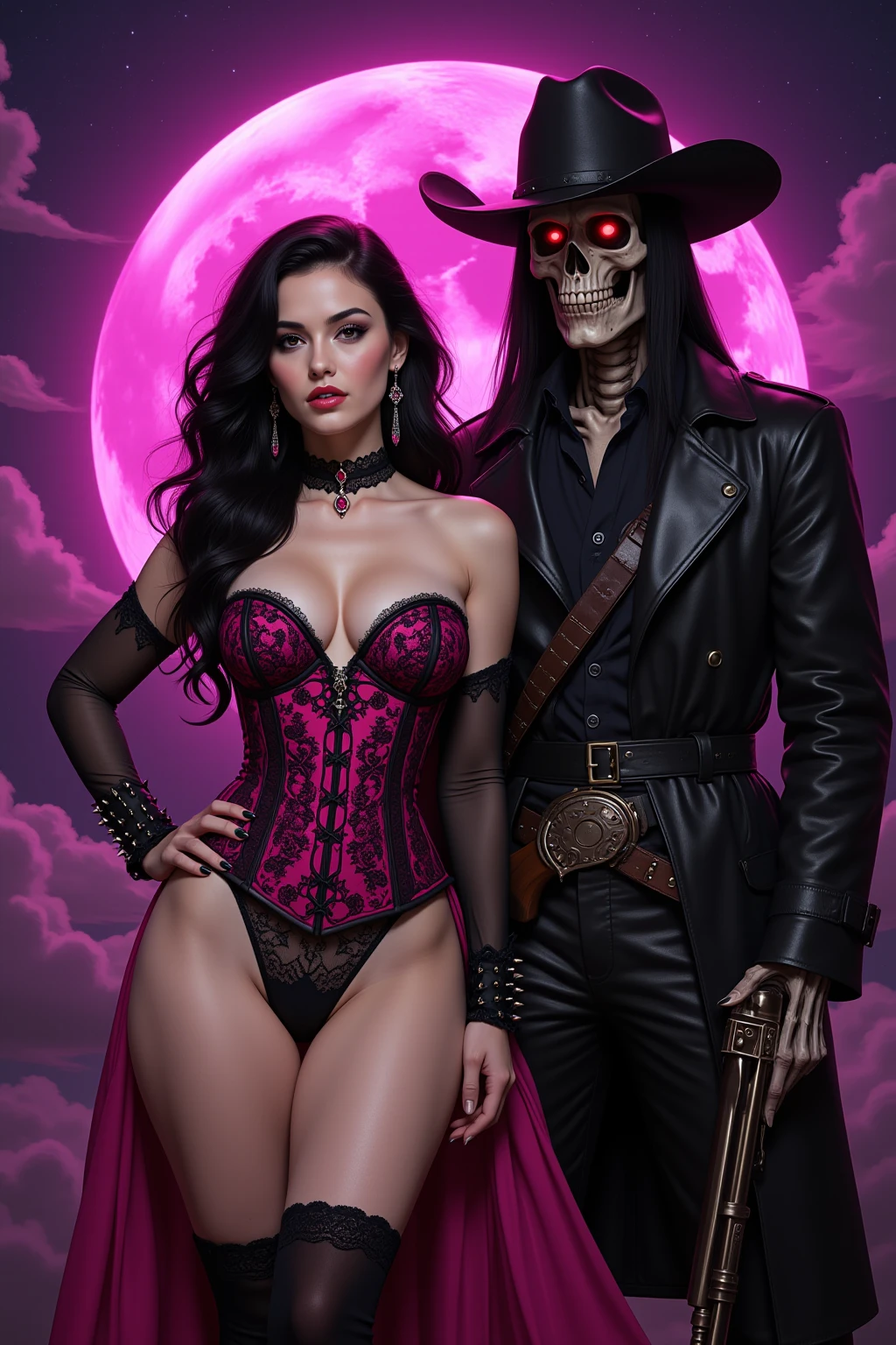 Gothic Vampire Queen and Undead Gunslinger Pink Moon Series
