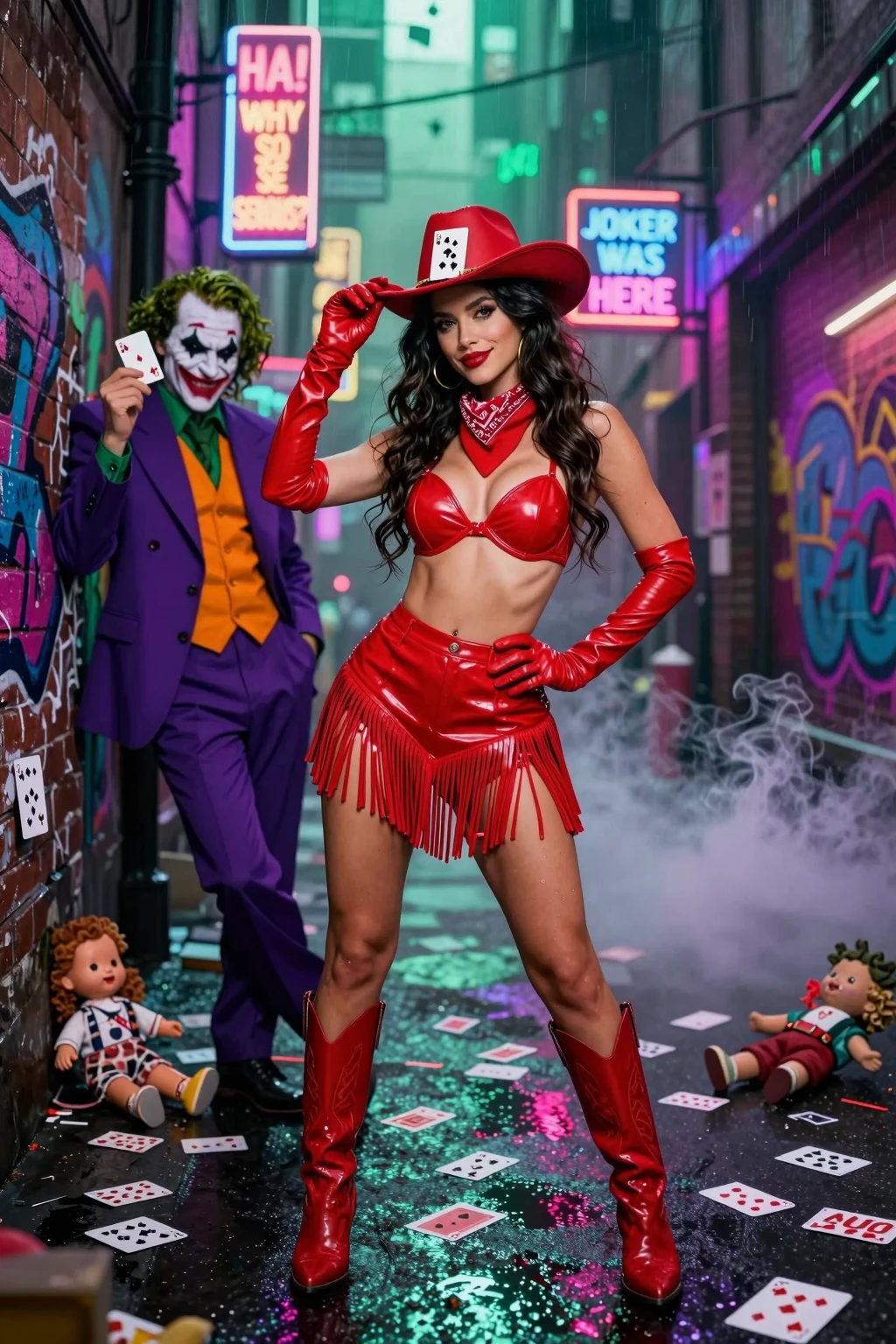 Cowgirl in Red Leather Meets Joker Alley