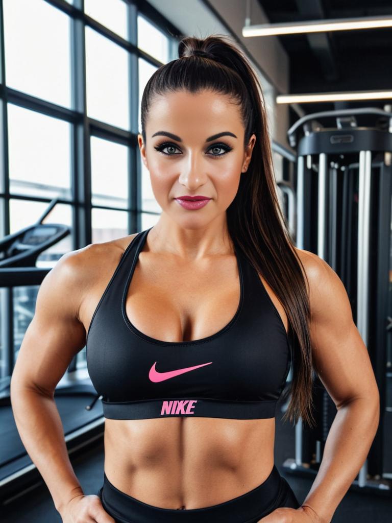 Athletic Power: Fit Brunette Workout Portraits in Modern Gym
