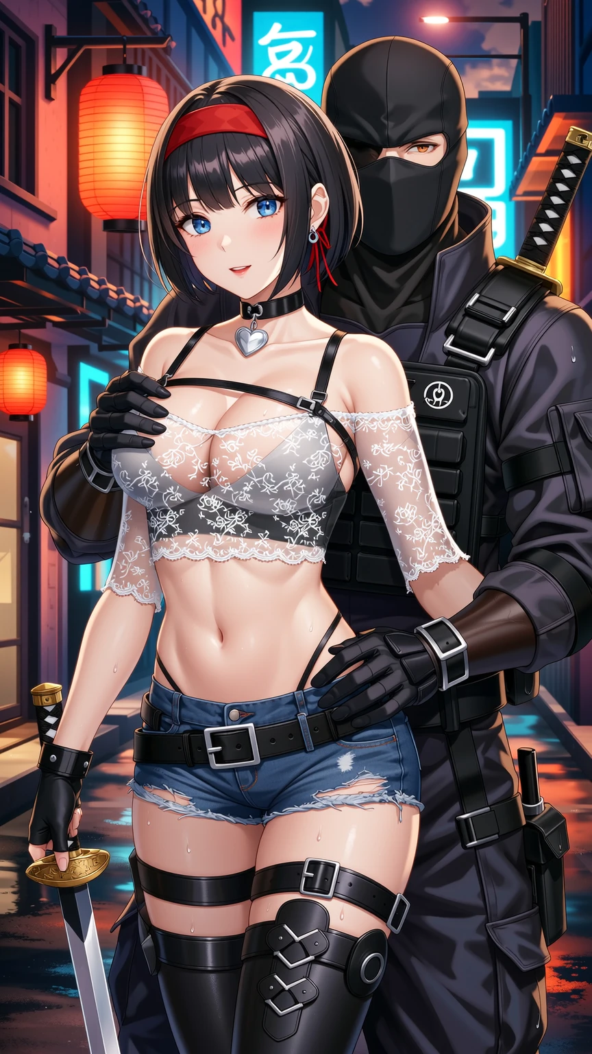 Neon Alley Seduction Sheer Top and Balaclava Intruder