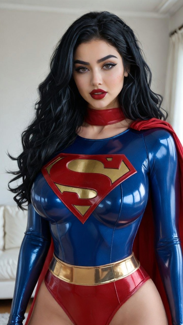 Sultry Voluptuous Woman in Classic Superman Costume