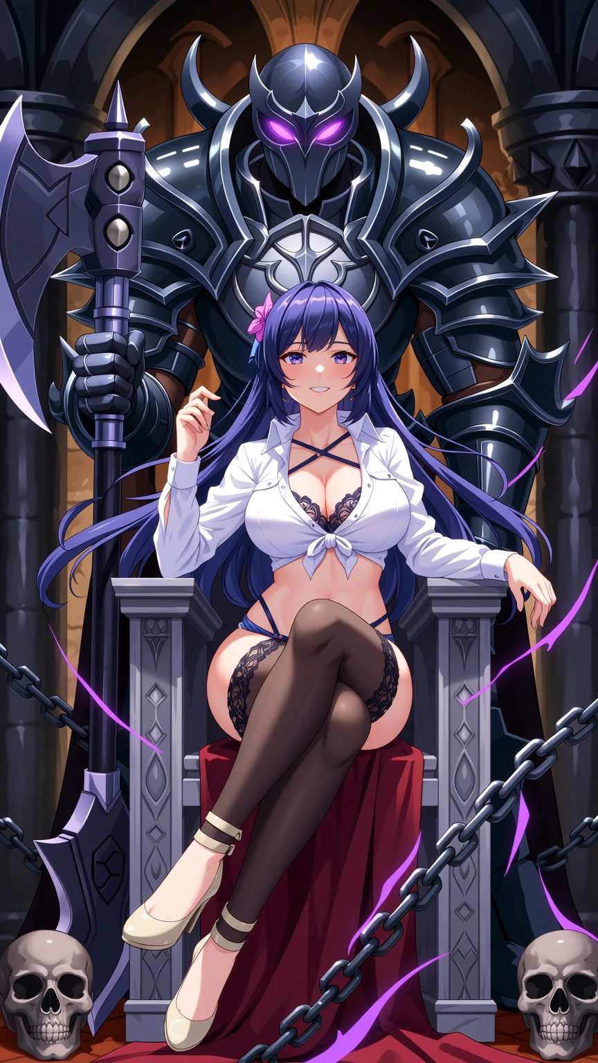 Brunette Seductress with Armored Dark Knight