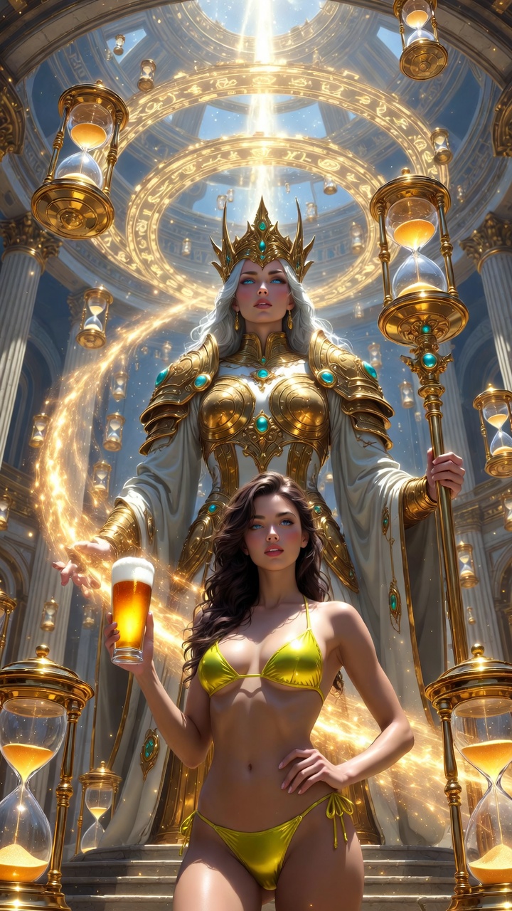 Time Goddess and Bikini Warrior in Arcane Temple