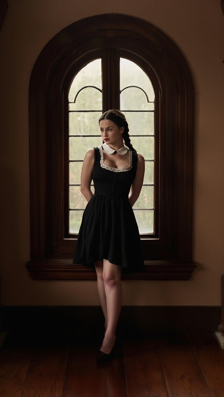 Silent Grace: Brunette Woman in Vintage Window Light Portraits