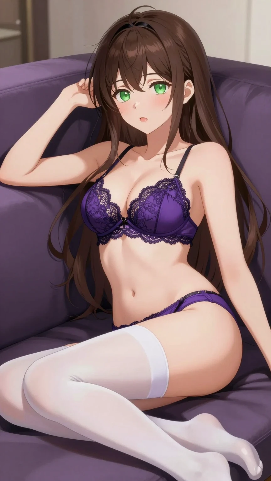 Soft Lounge Elegance in Violet Lace Lingerie