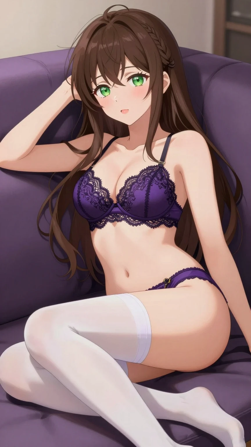 Soft Lounge Elegance in Violet Lace Lingerie