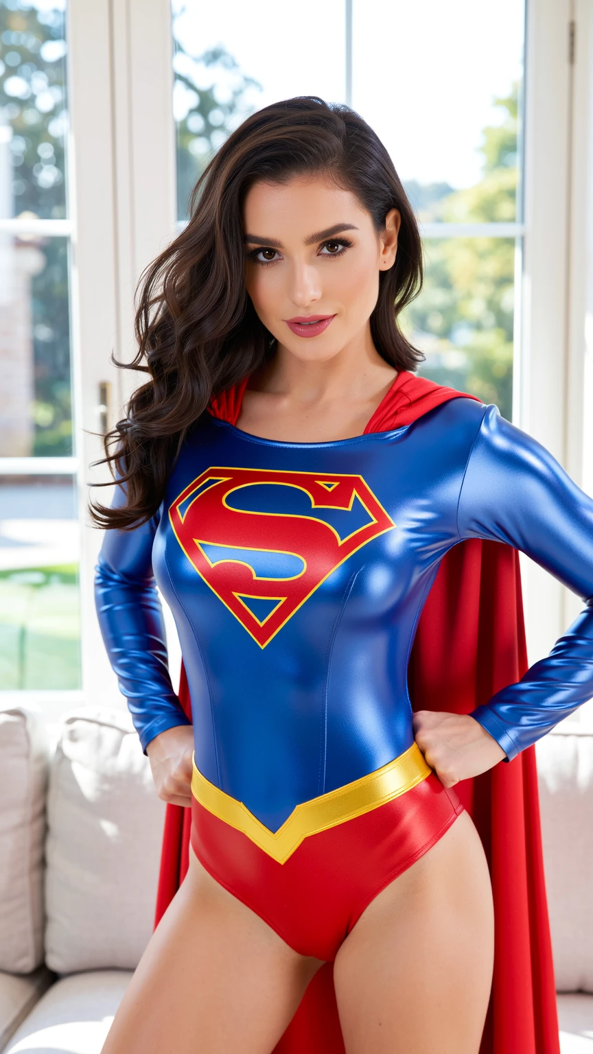 Sultry Voluptuous Woman in Classic Superman Costume