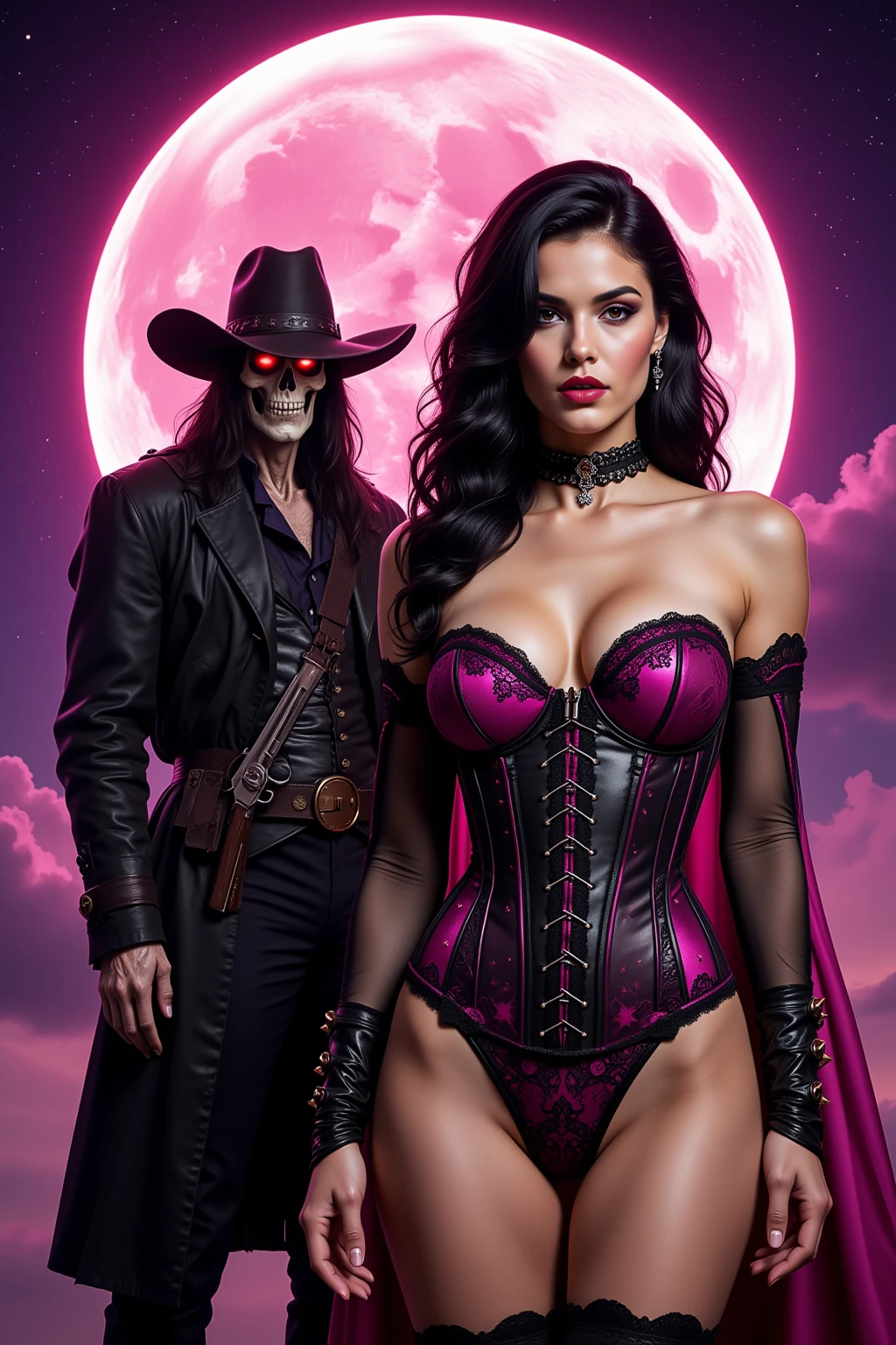 Gothic Vampire Queen and Undead Gunslinger Pink Moon Series