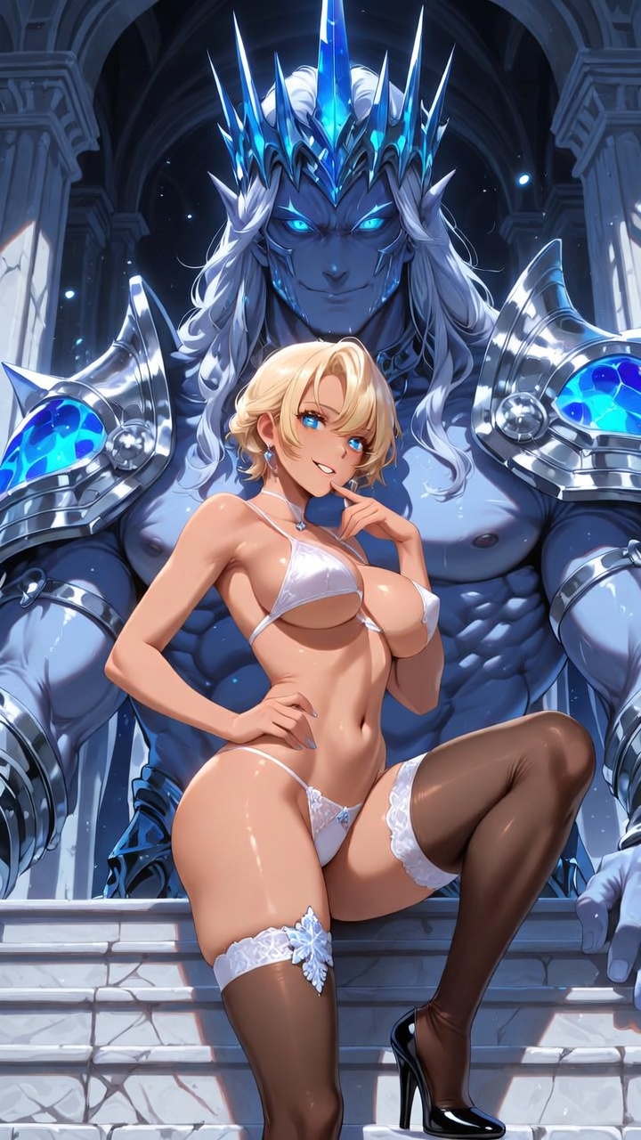 Seductive Blonde Nude and Blue Crystal Ice God