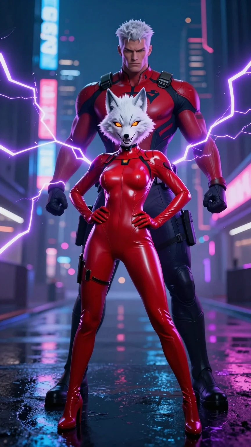 Cyberpunk Wolf Femme and Electric Superhuman Alliance