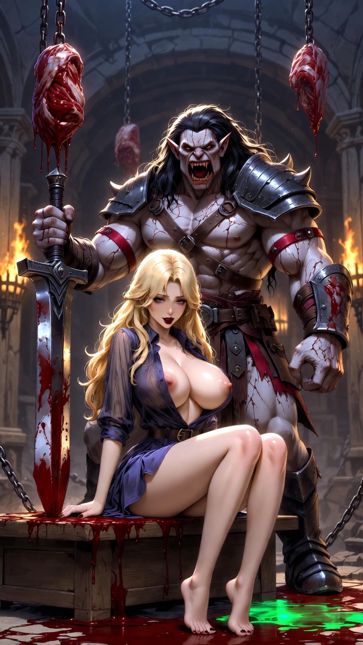 Barefoot Blonde Seductress and Savage Orc Warlord