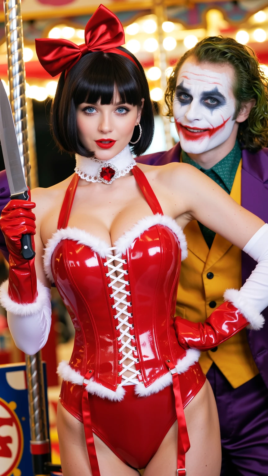 Sexy Mrs Claus with Joker at Carnival