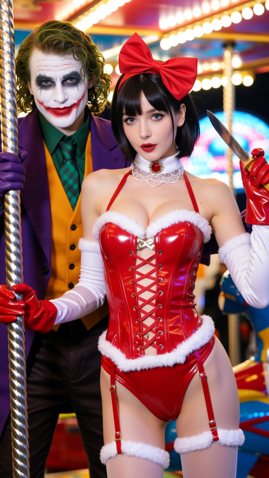 Sexy Mrs Claus with Joker at Carnival