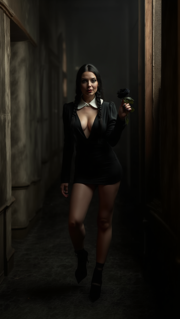 Black Rose Widow: Gothic Muse in Shadowed Corridors