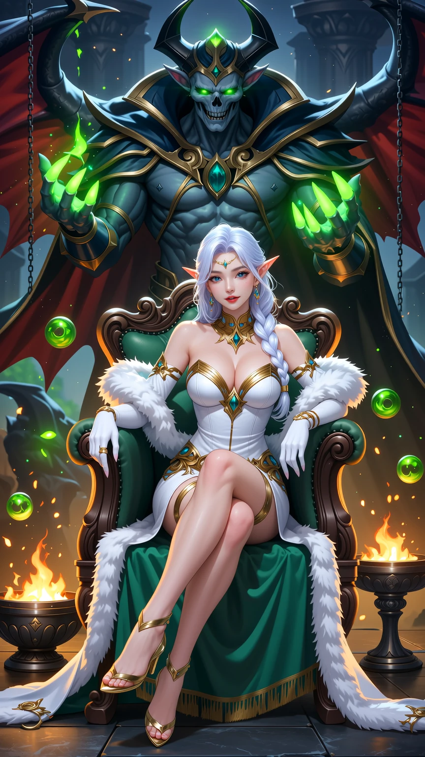 Enchanting White-Haired Elf Sorceress in Mystic Chamber