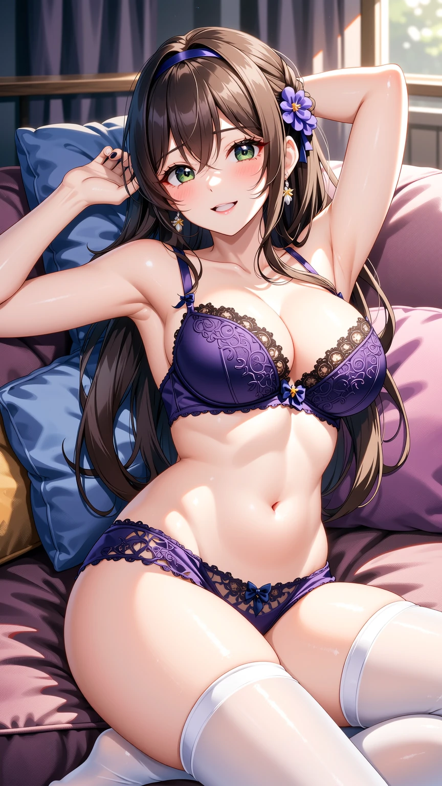 Soft Lounge Elegance in Violet Lace Lingerie