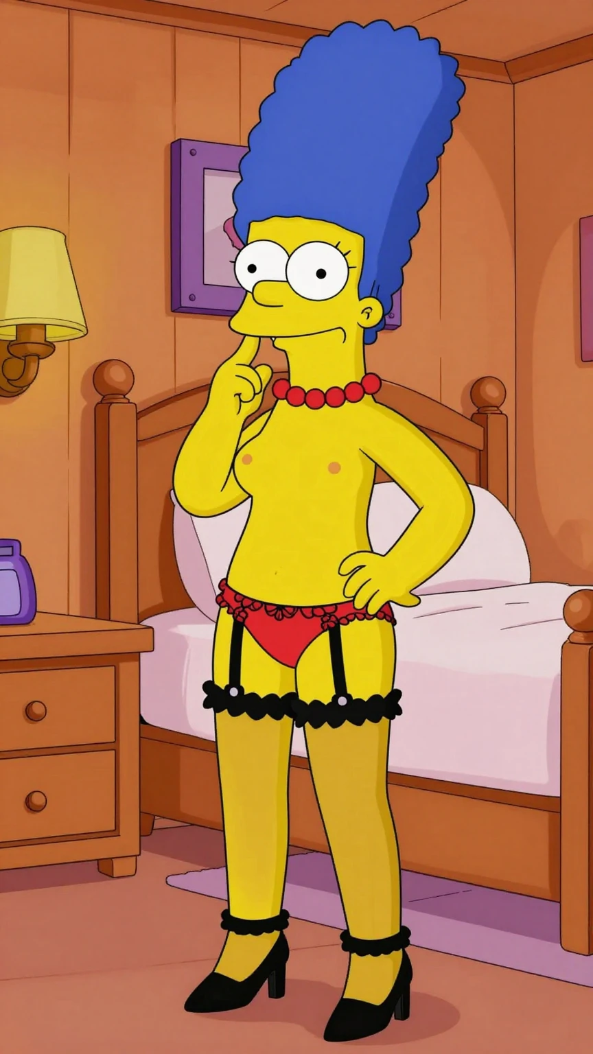 Nude Marge Simpson in Red Lingerie Bedroom