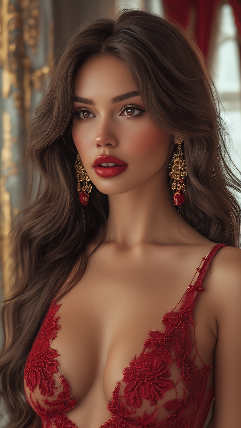 Crimson Lace Elegance Inside Gilded Palace