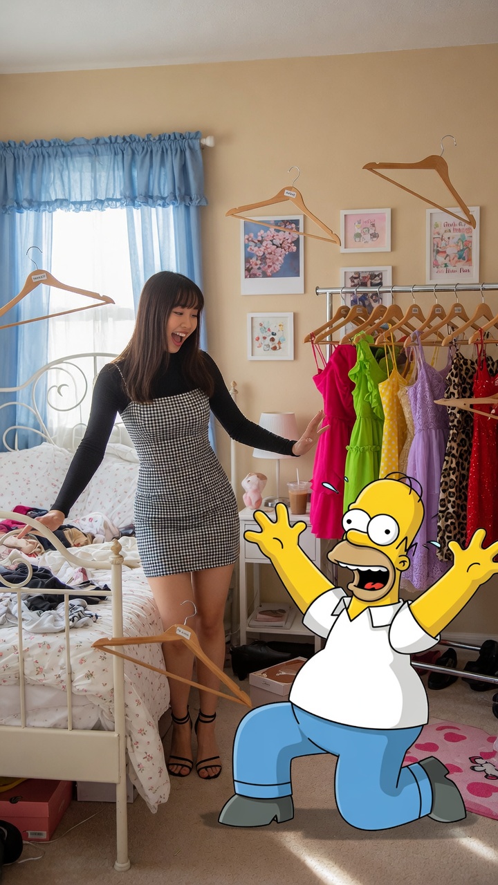 Excited Asian Girl Meets Homer Simpson