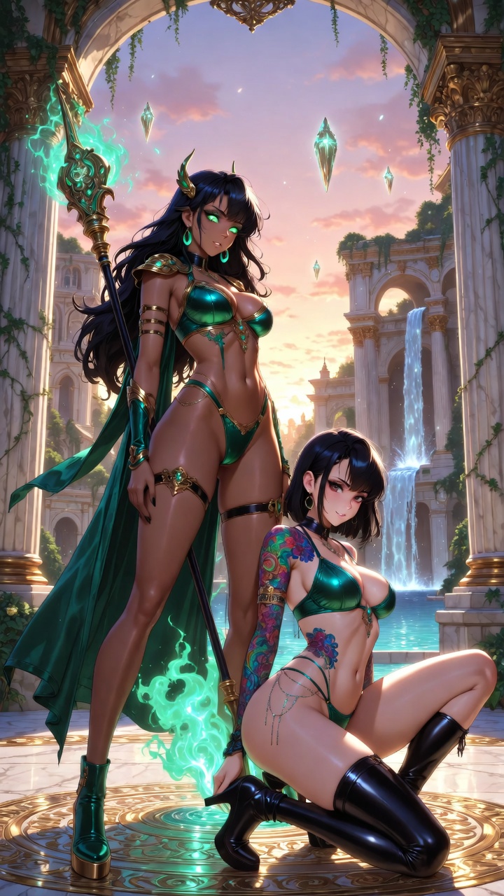 Emerald Sorceress and Tattooed Warrior Palace Encounter