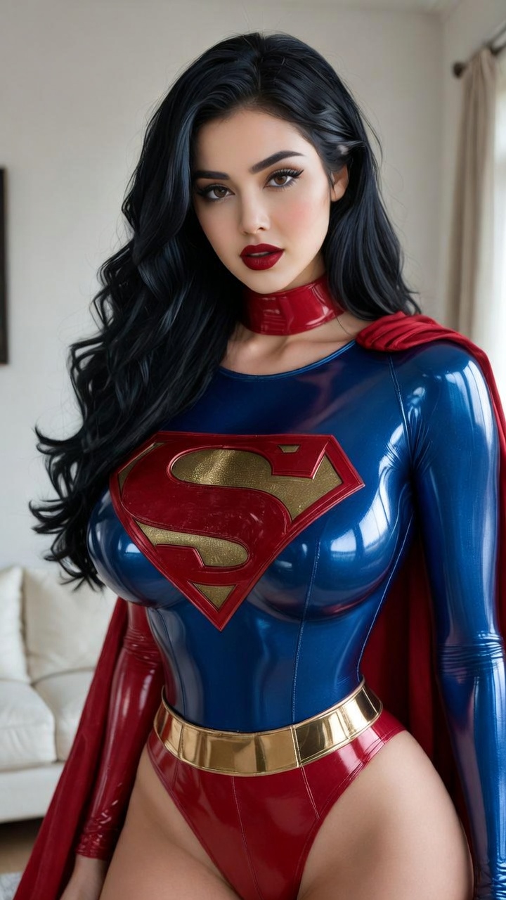 Sultry Voluptuous Woman in Classic Superman Costume
