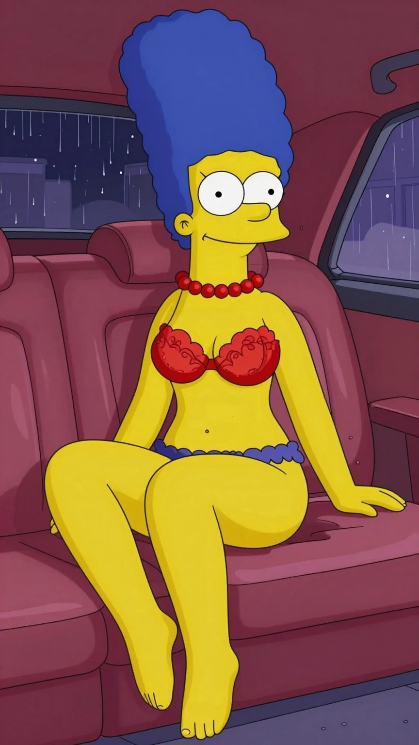 Marge Simpson Seductive Lingerie Pose in Car Backseat