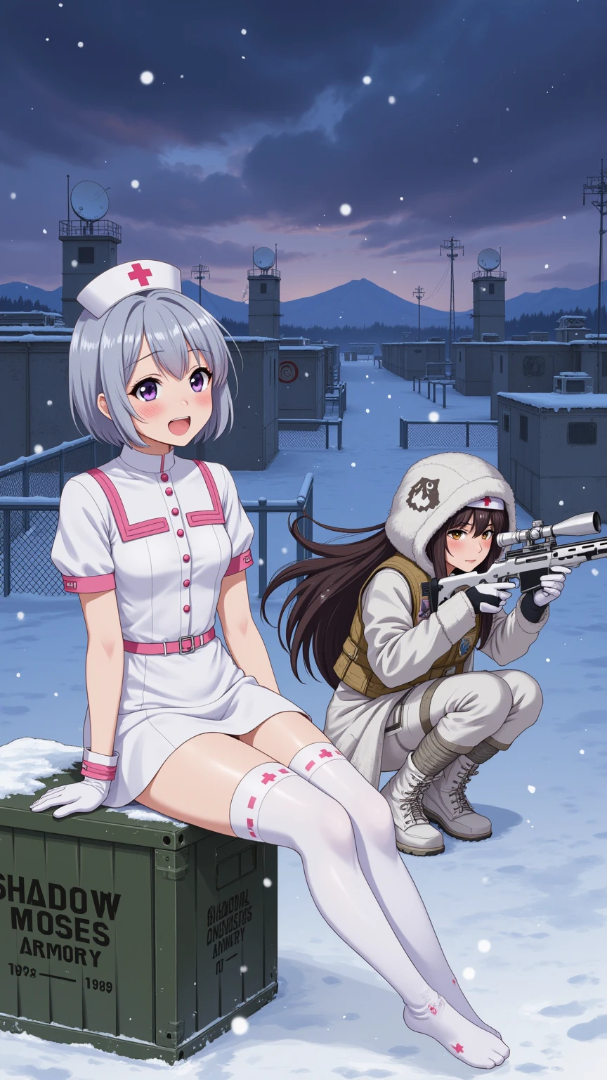 Nurse and Sniper Girls in Snowy Military Base