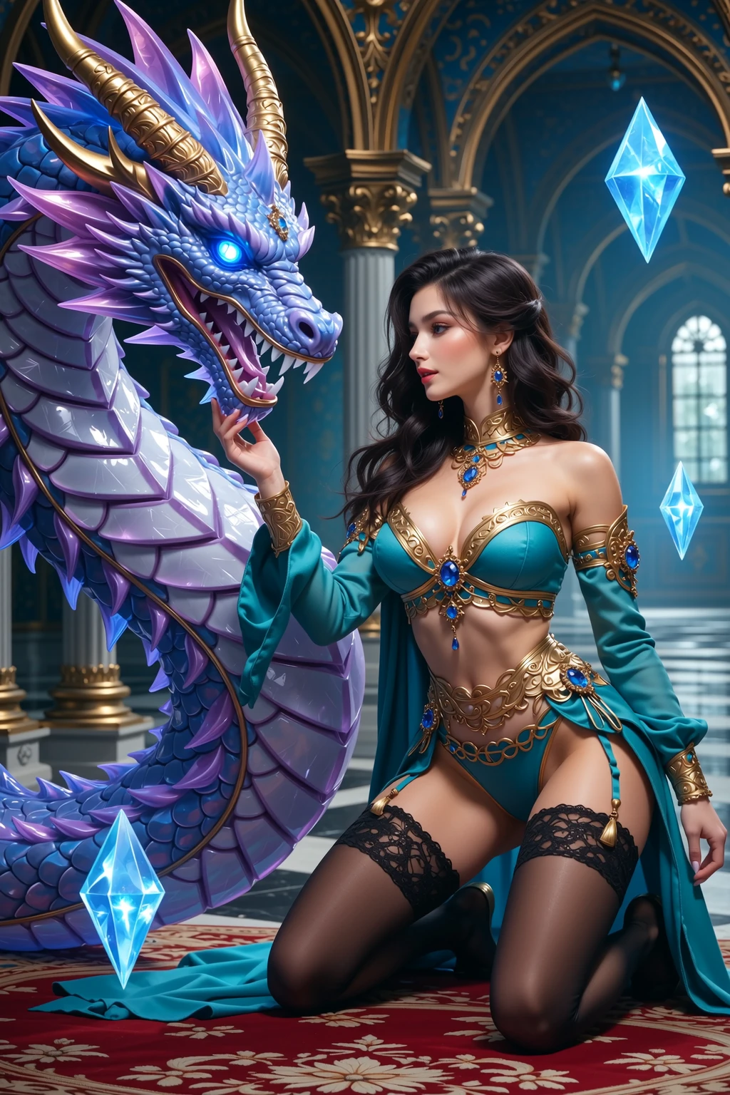 Crystal Dragon and Turquoise Fantasy Beauty