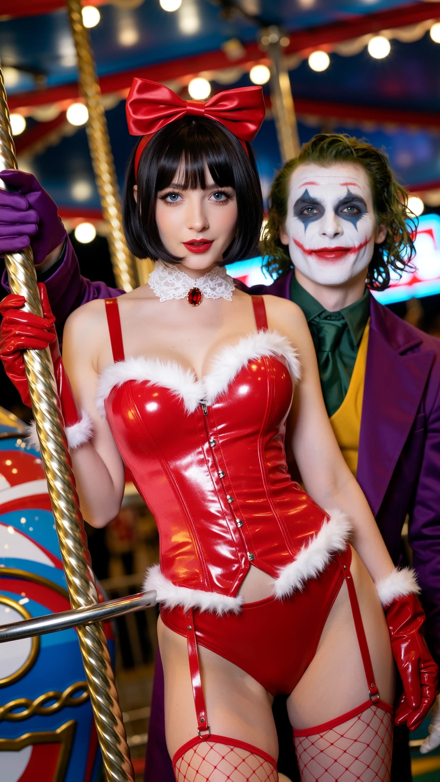 Sexy Mrs Claus with Joker at Carnival