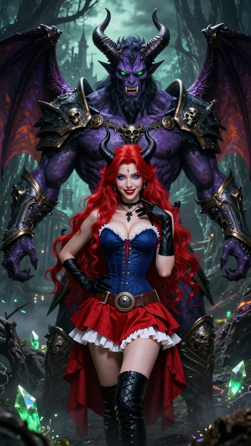 Seductive Red Demoness with Purple Demon Lord