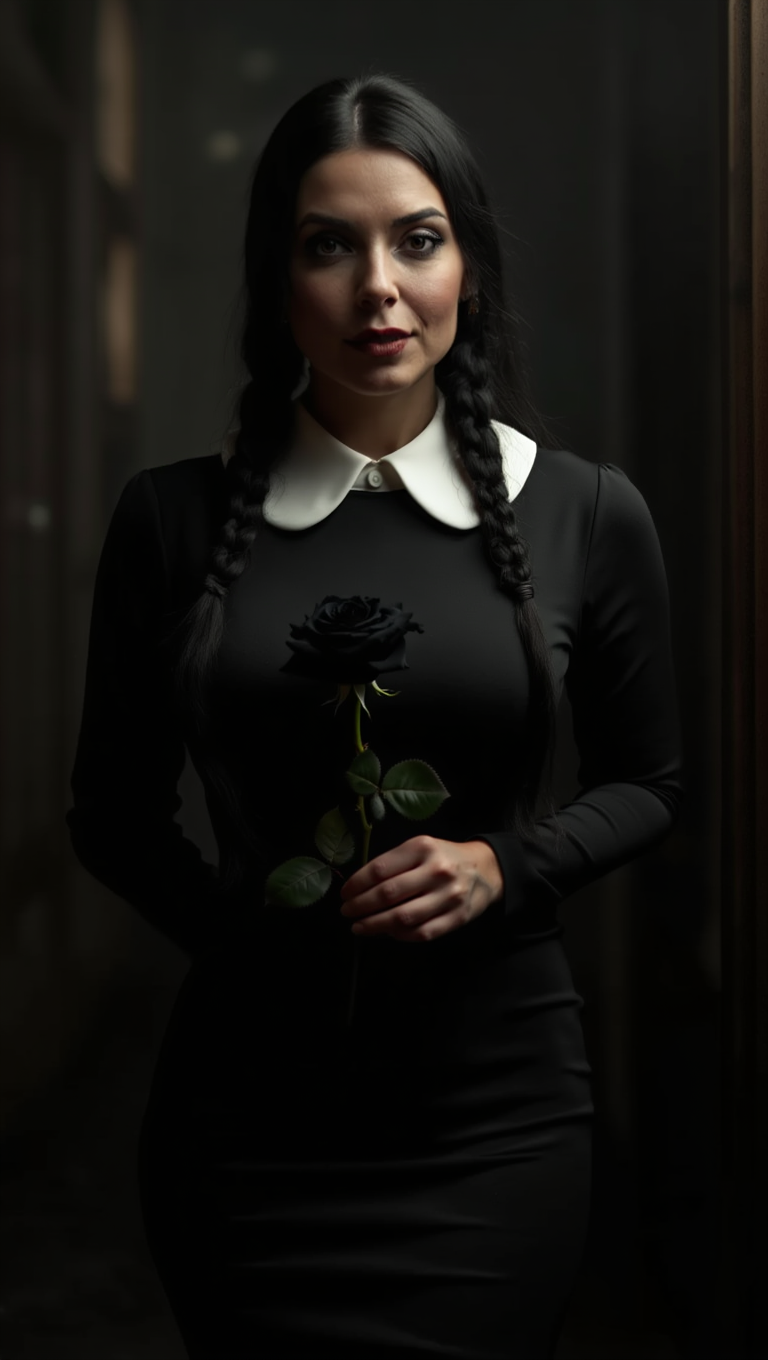 Black Rose Widow: Gothic Muse in Shadowed Corridors
