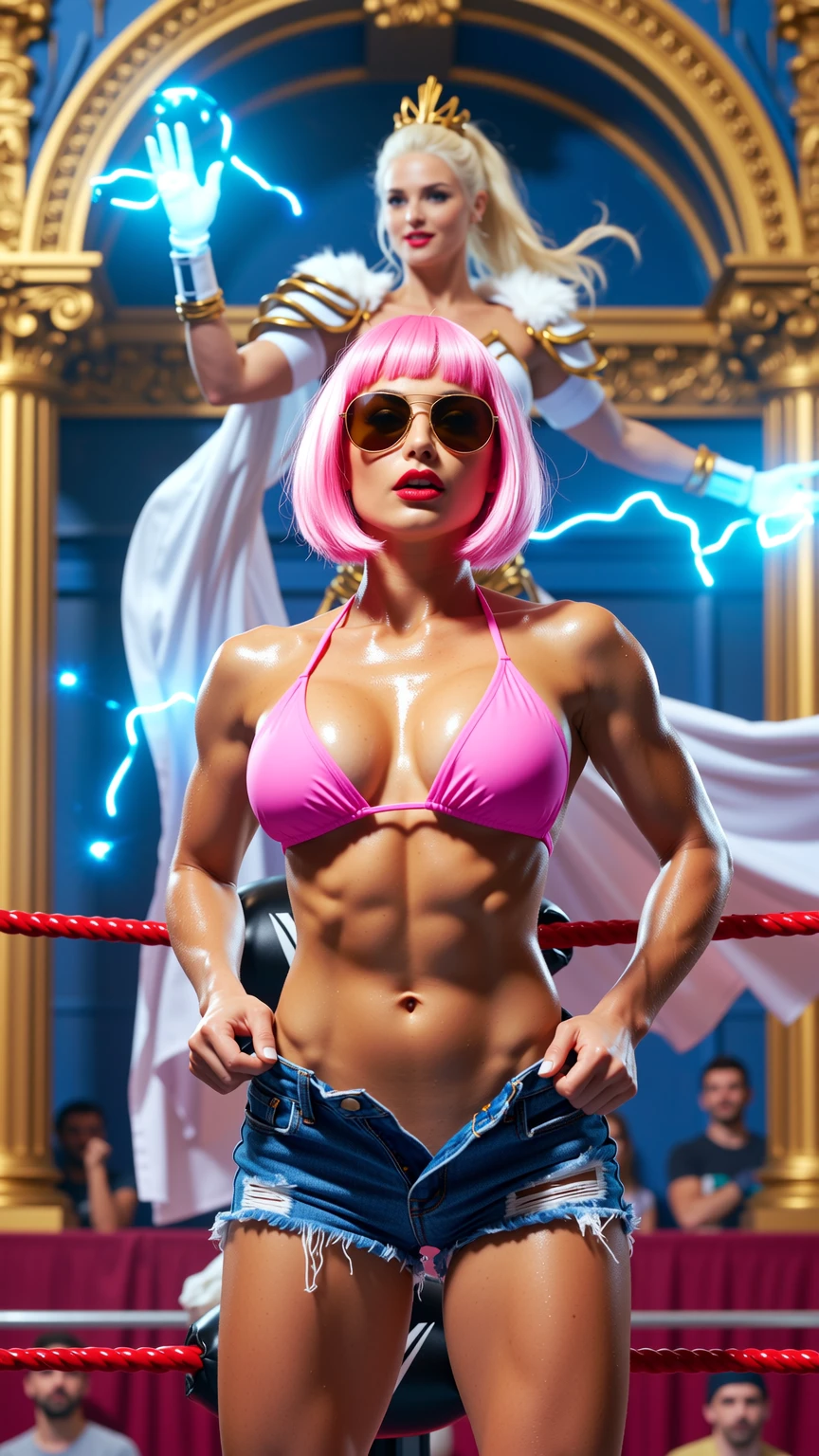 Pink-Haired Bikini Babe in Wrestling Ring