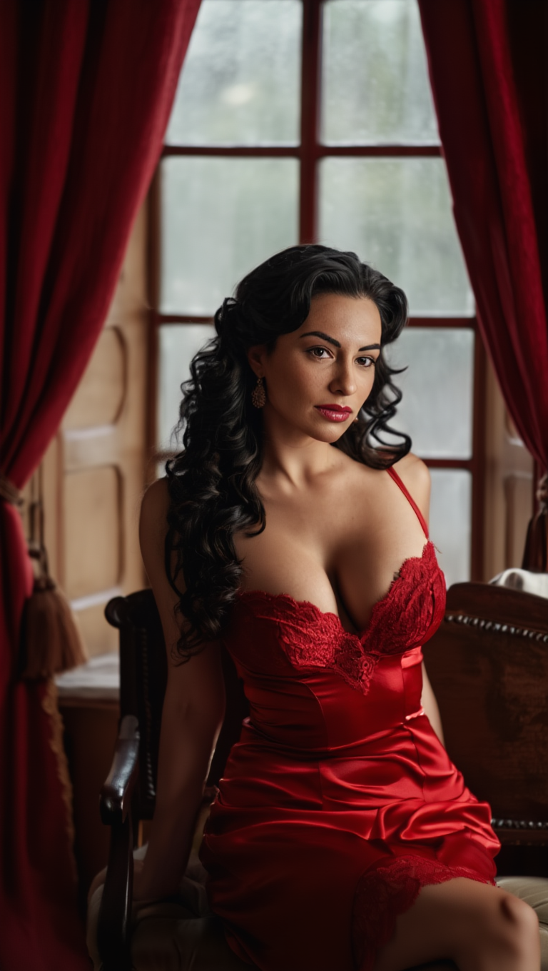 Classic Red Evening Dress Window Light Editorial Series