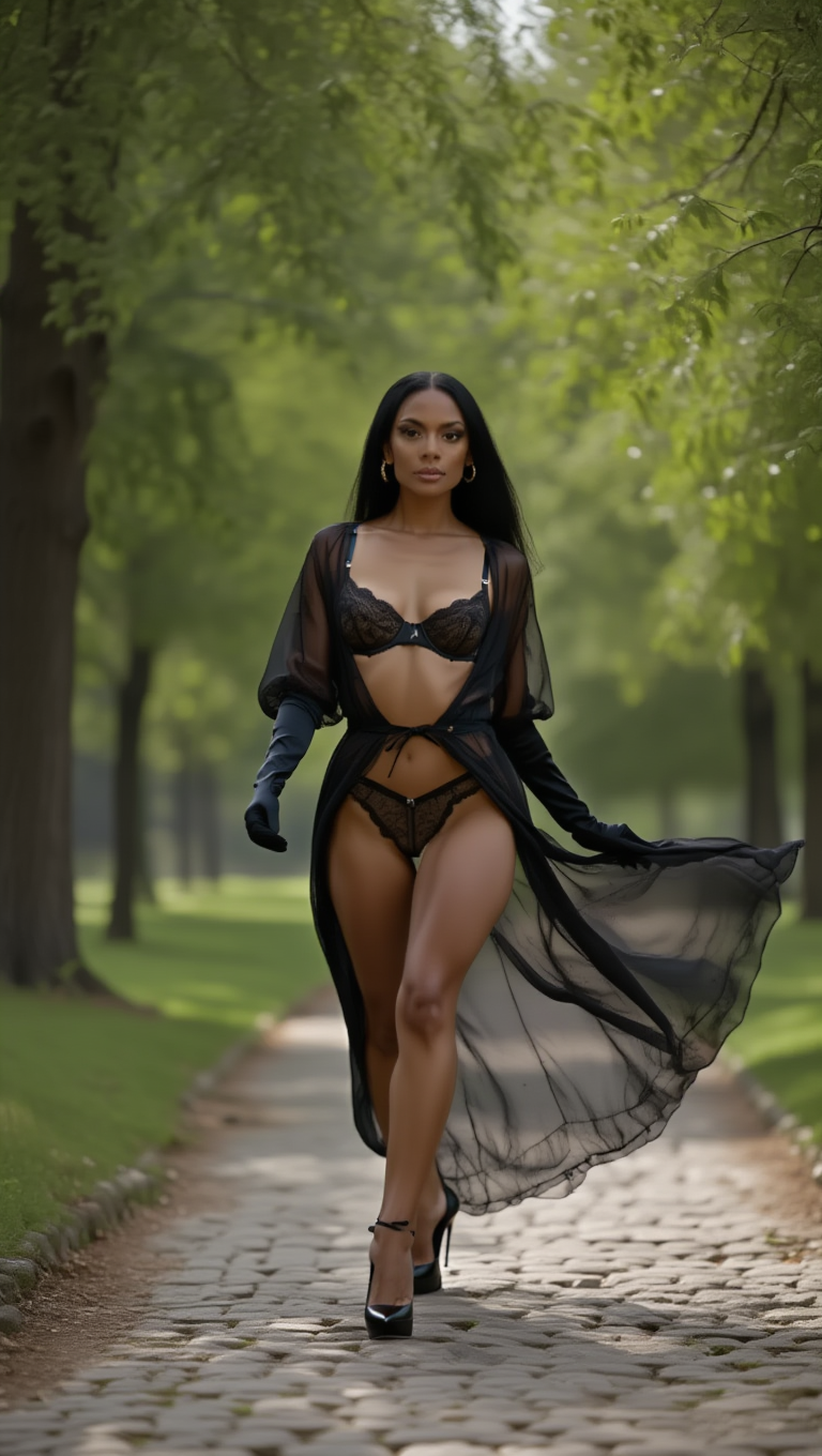 Sheer Black Lingerie Fashion Editorial in Urban Park