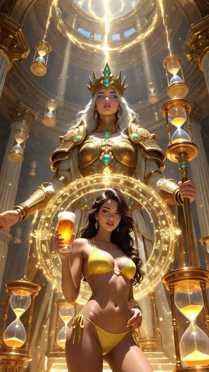 Time Goddess and Bikini Warrior in Arcane Temple