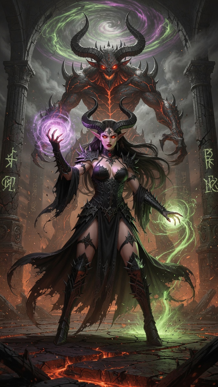 Infernal Sorceress Summoning Demonic Power